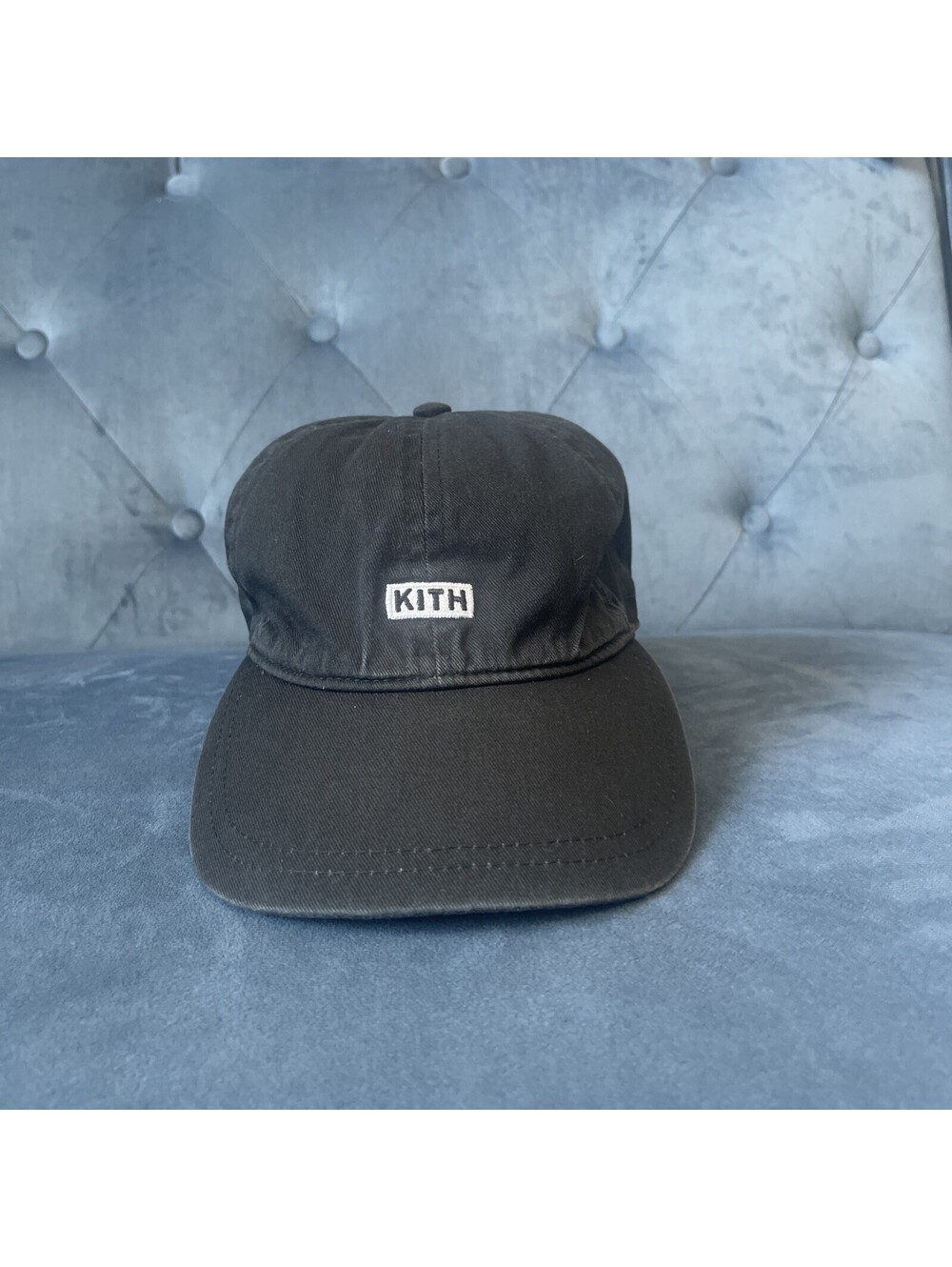 Kith Kids Classic Box Logo Washed Cotton Hook & Loop Cap Black Youth 4-12 Hat